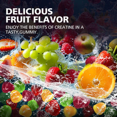 Assorted SHAPEINGIRL Creatine Monohydrate Gummies flavors: strawberry, grape, orange, apple