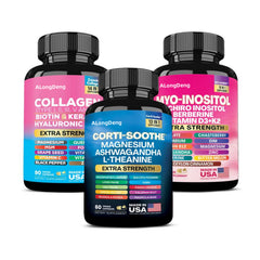 She Shines Set bottle and supplements on white background