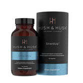 Hush & Hush ShieldUp bottle showing 60 capsules for immune and energy support