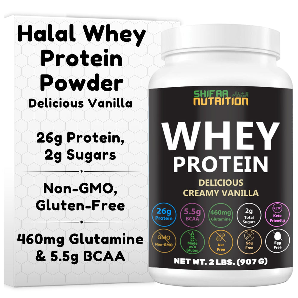SHIFAA NUTRITION creamy vanilla whey powder bag for lean muscle support