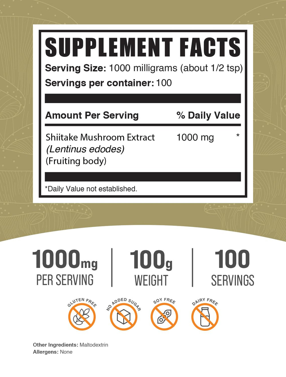 Container of shiitake mushroom extract powder