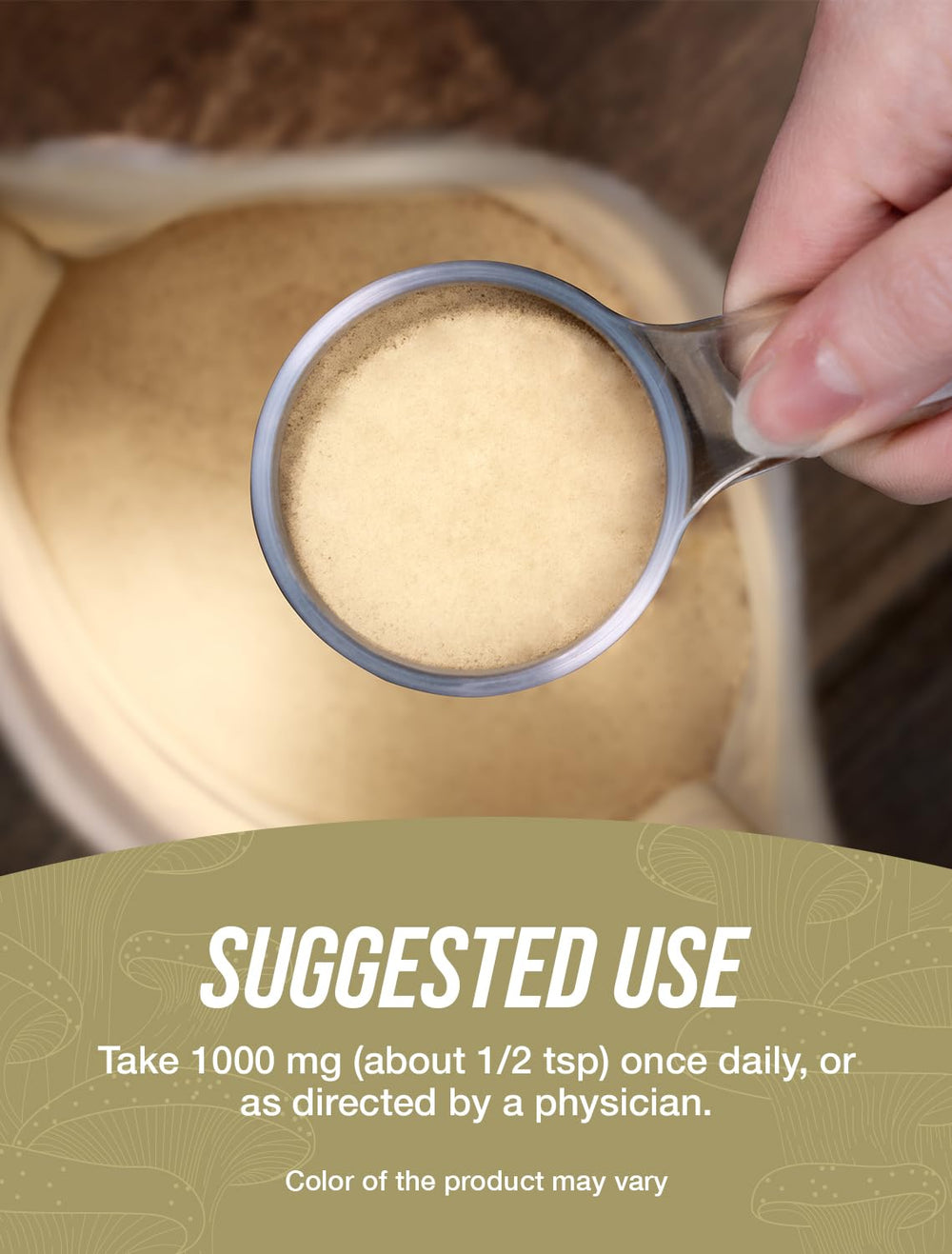 Shiitake mushroom powder being added to a smoothie