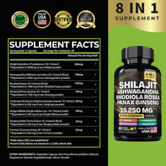 Shilajit Ashwagandha ingredients panel