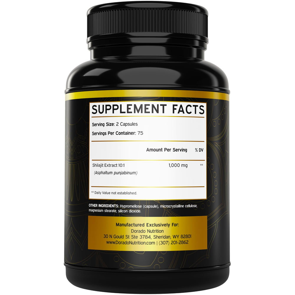 Each Shilajit capsule contains 1000mg of Shilajit extract