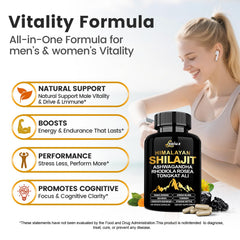 Herbal ingredients including Ashwagandha, Rhodiola, Tongkat Ali