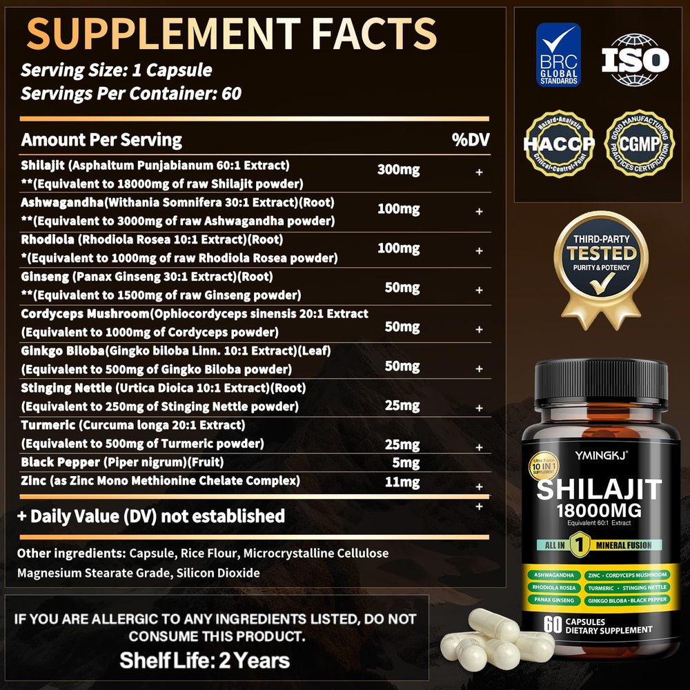 Shilajit capsules containing zinc, turmeric and ginkgo