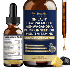 Shilajit liquid drops for men's health with saw palmetto, ashwagandha, pumpkin seed oil