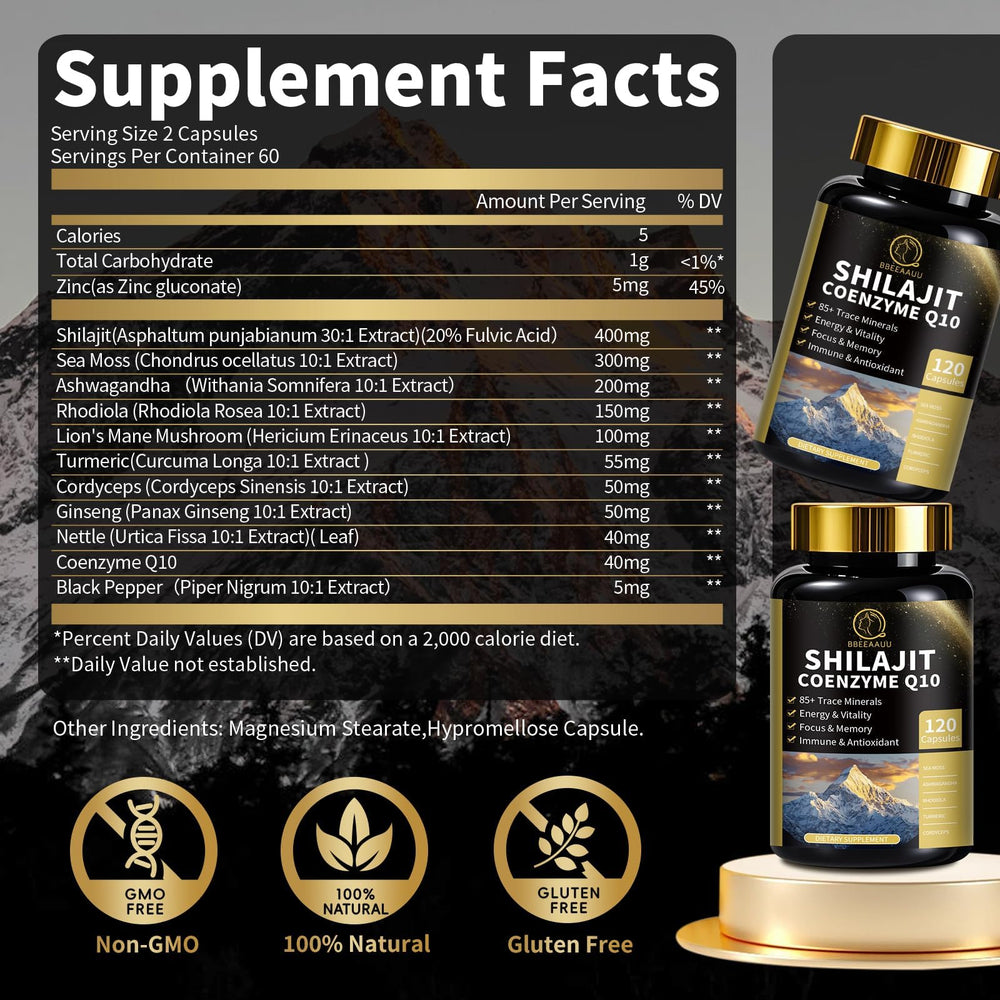 Shilajit for Men capsules with CoQ10 and sea moss close-up