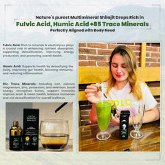 Shilajit being added to a glass of water