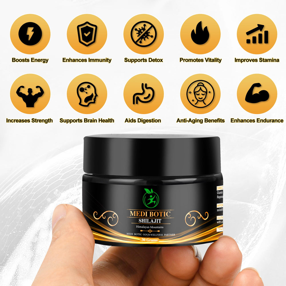 Shilajit resin bottle with label on display