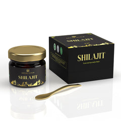 Close-up of Shilajit resin in the 20g jar