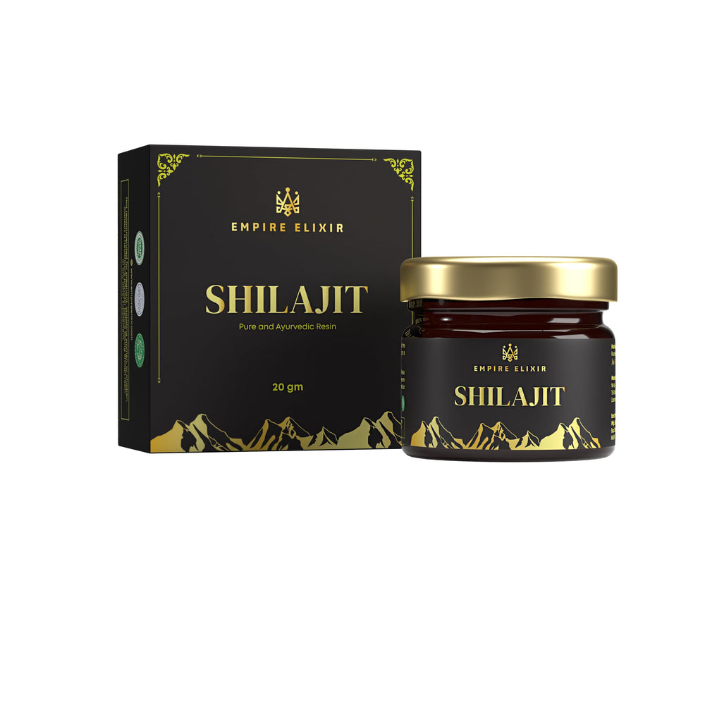 Shilajit resin 20g jar illustrating energy and immune support benefits