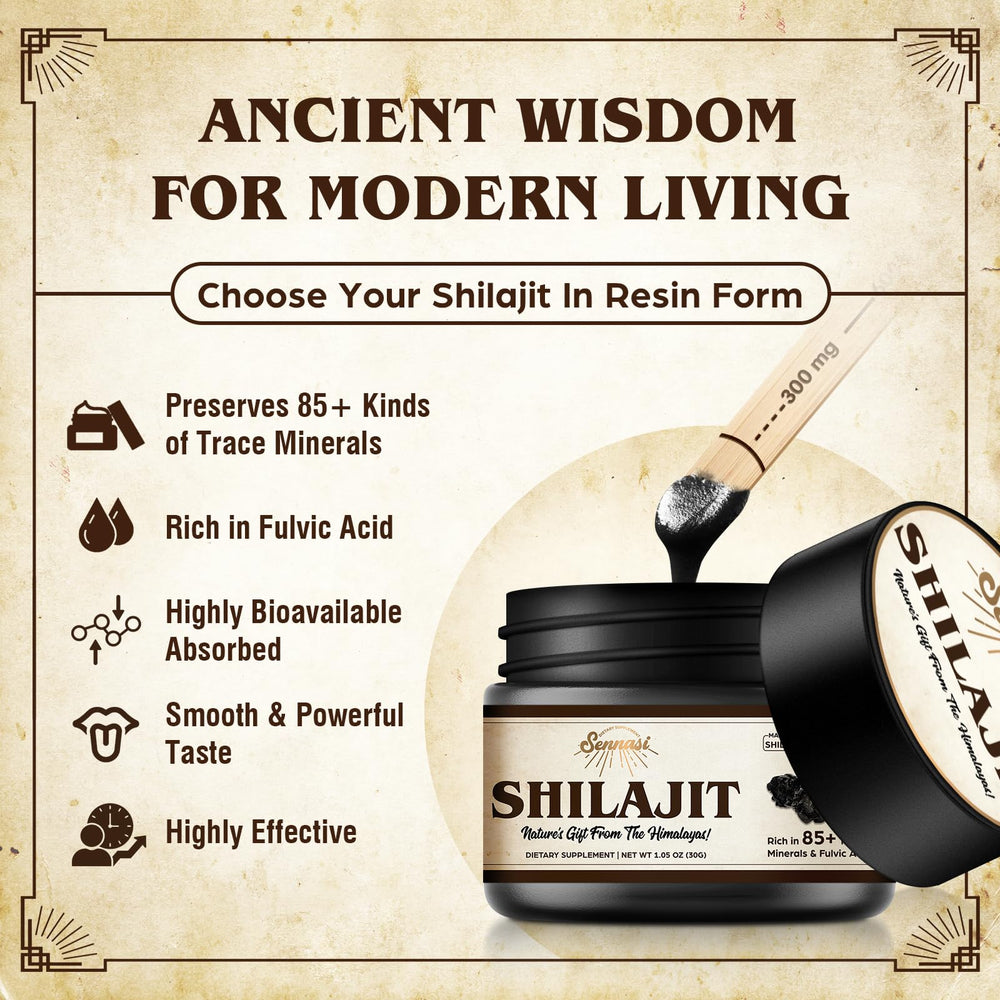 Shilajit resin bottle with measuring sticks for dosing