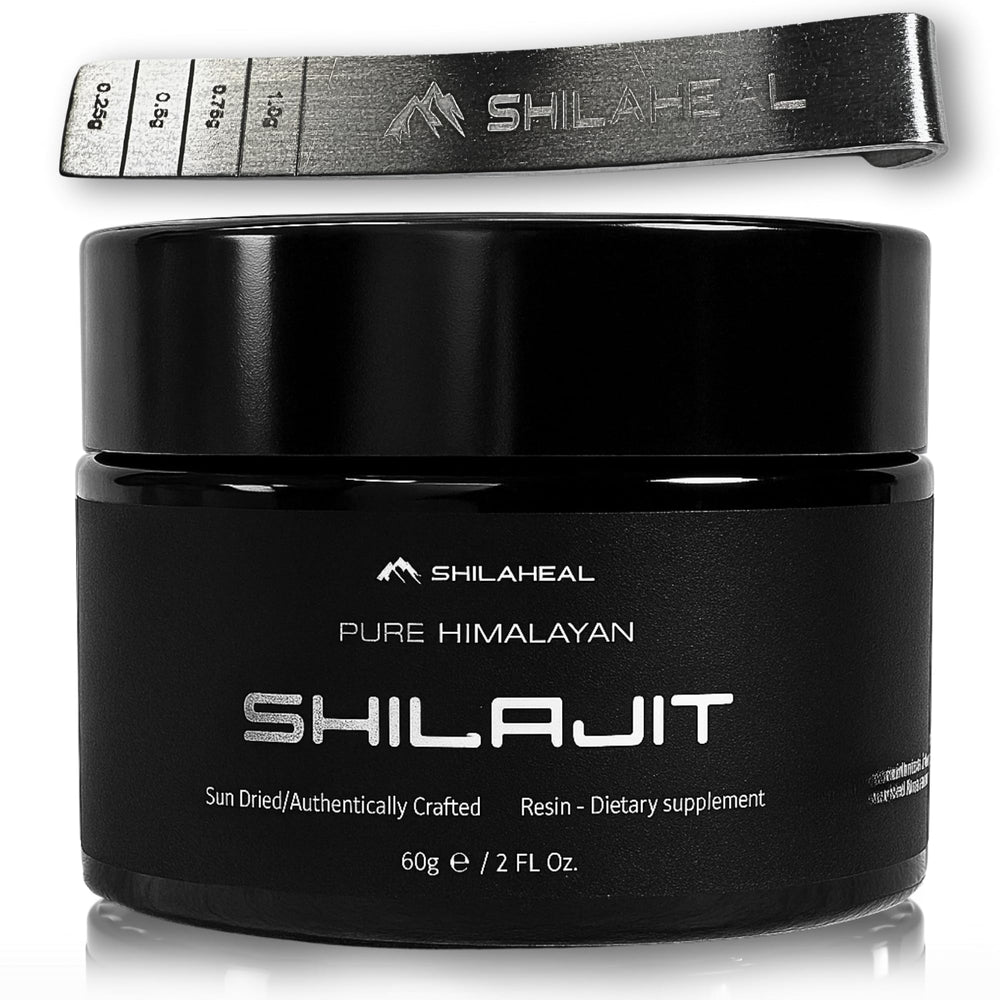 Shilajit resin harvested in the Himalayas in a 60g jar