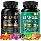 Shilajit and Sea Moss Vitality Bundle—two bottles of capsules on a white background