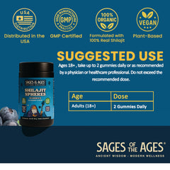 Shilajit Spheres blueberry gummies packaging illustration.