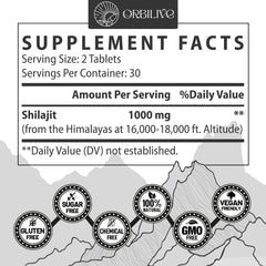 Back label with supplement facts for Shilajit tablets
