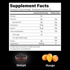 Back view of Himalayan Shilajit Mango Gummies bottle showing supplement facts