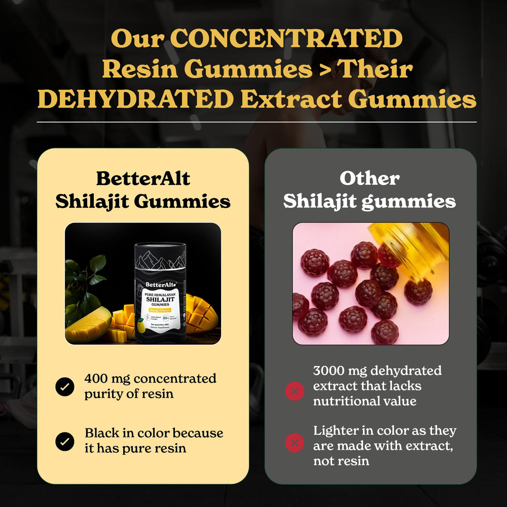 Shilajit Mango Gummies jar beside travel-friendly pouch