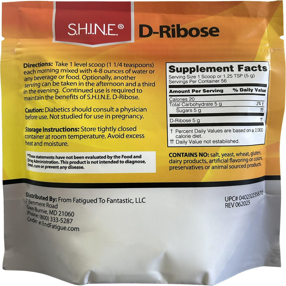 S.H.I.N.E.® D-Ribose powder scoop and powder