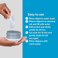 Bright, clear aligners after cleaning with crystals