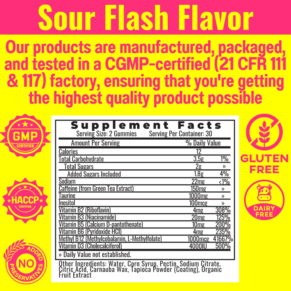 Sour-coated SHIZAM energy gummies with bold flavor visuals