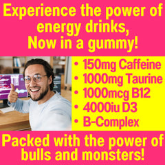 SHIZAM energy gummies close-up shows sour zing coating for quick lift.