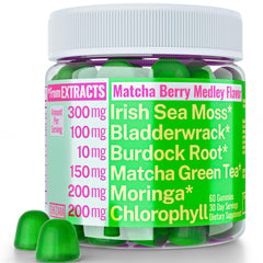 Gummy supplement featuring Moringa Oleifera and Irish Sea Moss with Matcha Berry Medley