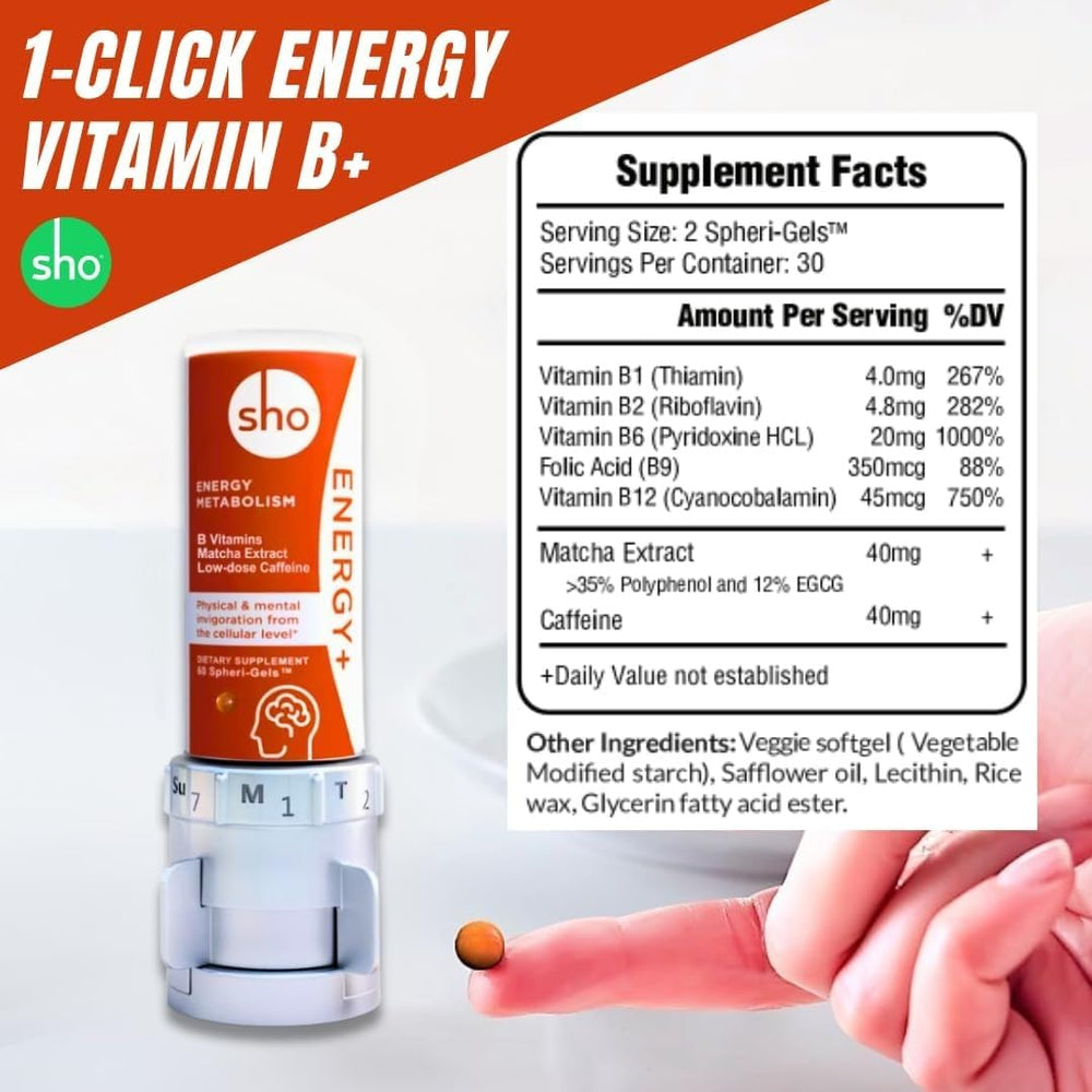 B complex vitamins including B12 and folic acid highlighted on label