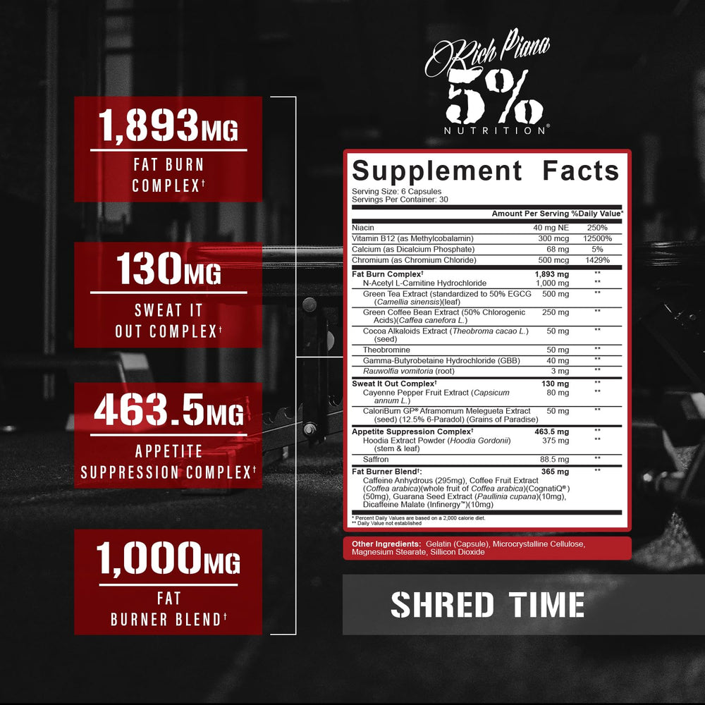 Shred Time Fat Burner capsules next to a scoop