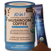 Front of ShroomDNA 10-in-1 USDA Organic Decaf Mushroom Coffee package.