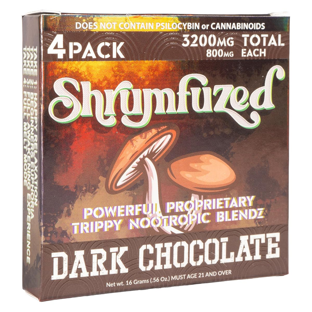 Close-up of Shrumfuzed Nootropic Gummy with dark chocolate coating