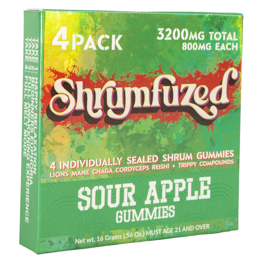 Close-up of Shrumfuzed nootropic gummies in Sour Apple flavor