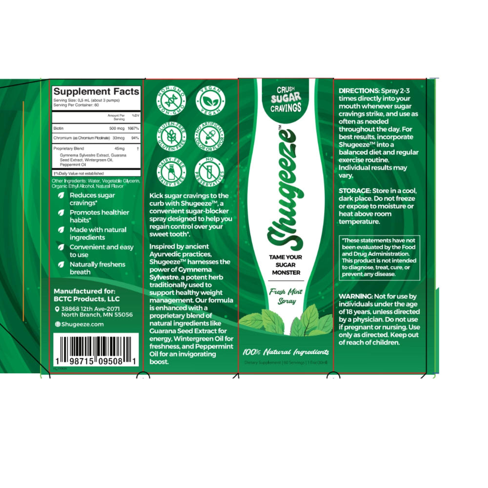 SHUGEEZE vegan non-GMO formula close-up emphasizes clean snacking support.