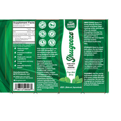 SHUGEEZE vegan non-GMO formula close-up emphasizes clean snacking support.