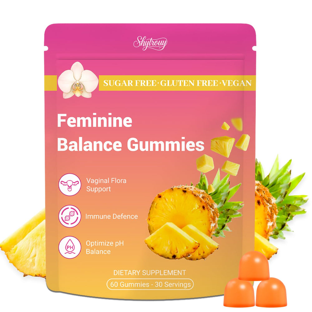 Bottle of Shytrouy Feminine Balance Gummies for vaginal probiotics.