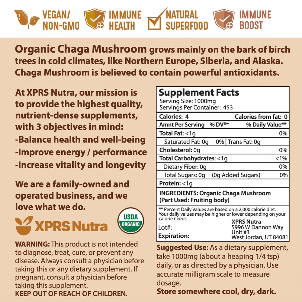 Siberian chaga powder ingredients and sourcing