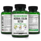 Front view of Siberian Green Herbal Colon Detox bottle with 90 capsules
