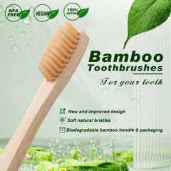 Soft nylon bristles close-up on bamboo toothbrush