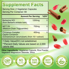 Close-up of Berberine HCl and MCT oil ingredients