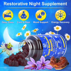 Two elderberry-flavored gummies on a dark surface