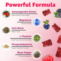 Close-up of mixed berry cortisol gummies