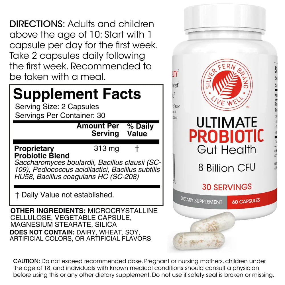 Silver Fern Brand Ultimate Probiotic bottle label