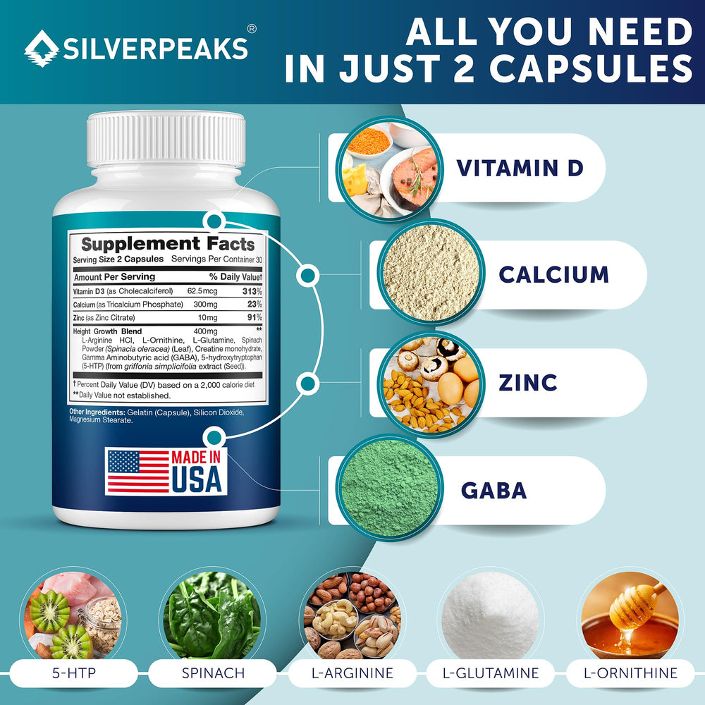 Front view of SILVERPEAKS Growth Capsules bottle