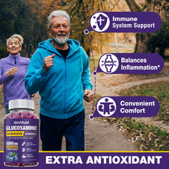 Text highlighting 3000MG glucosamine chondroitin content on bottle