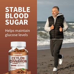 Simhould ingredient label close-up, displays cinnamon and botanical blend benefit