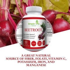 Simple Life Nutrition beet root capsules with measuring spoon for daily dose