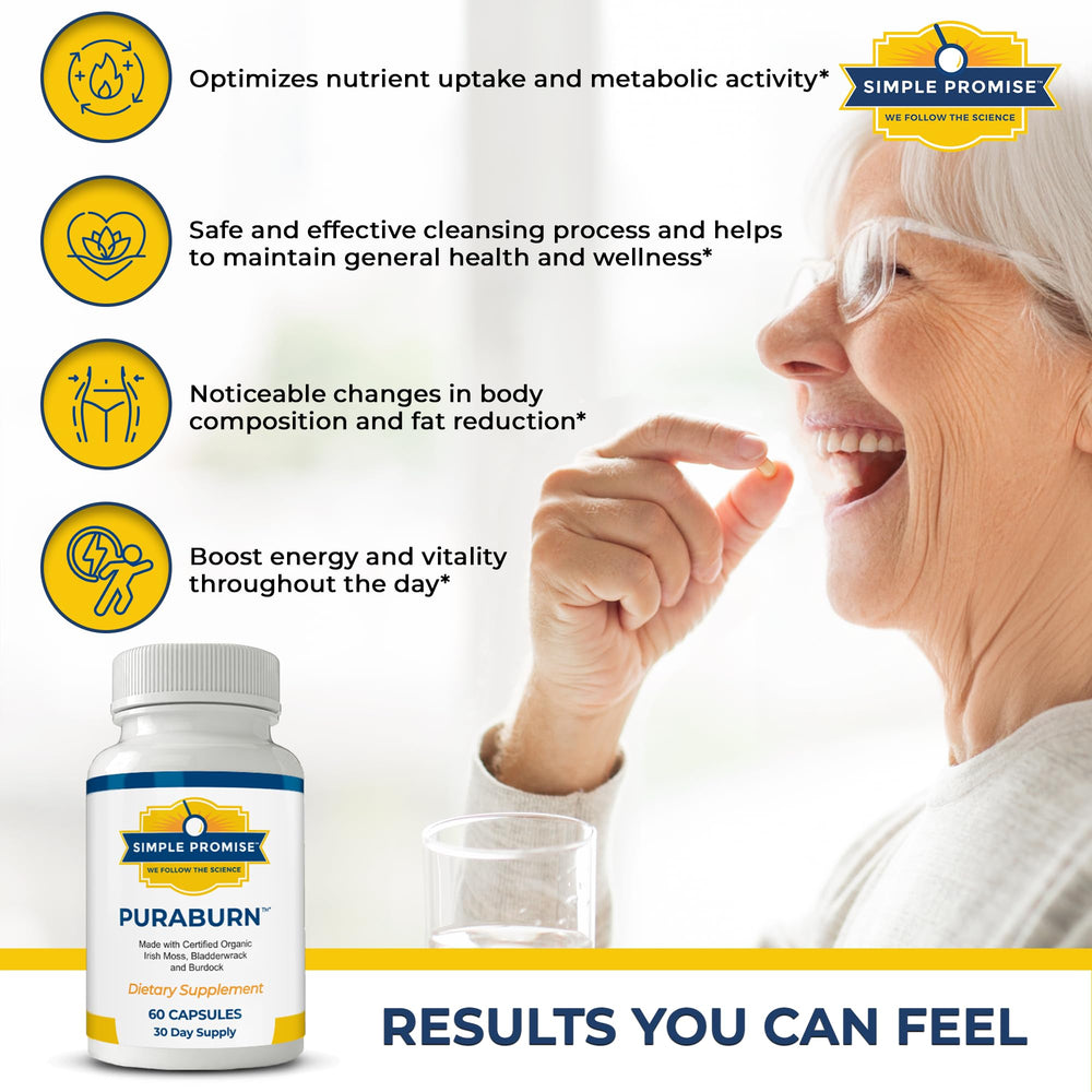 Simple Promise PuraBurn Irish sea moss image emphasizes mineral-rich gut balance.