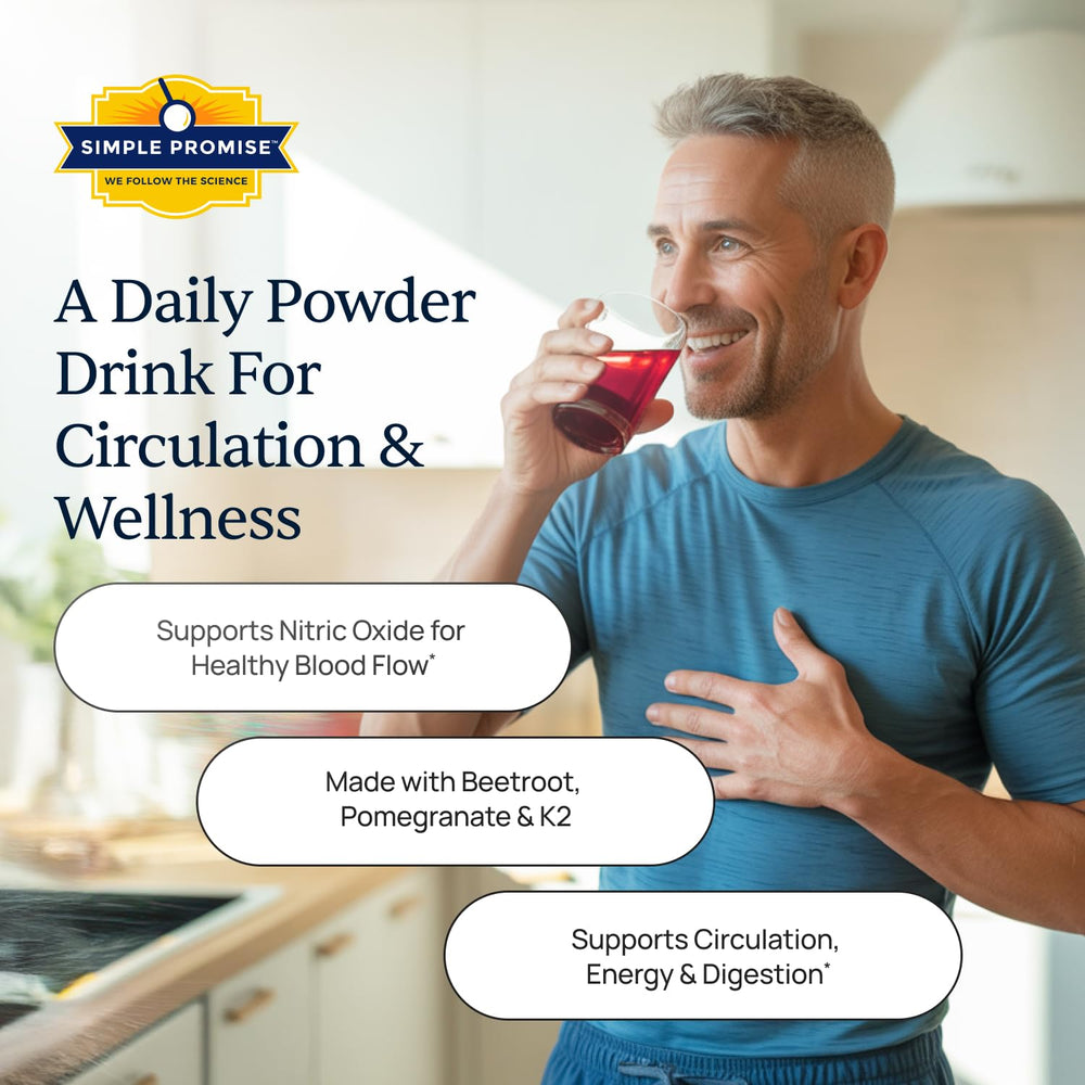 Simple Promise VenoPlus8 beet root poured into glass demonstrates convenient, sugar-free hydration