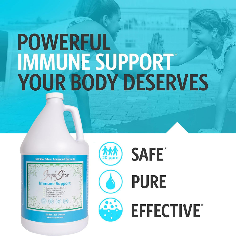 Pouring Simply Silver Immune Support colloidal silver into a glass